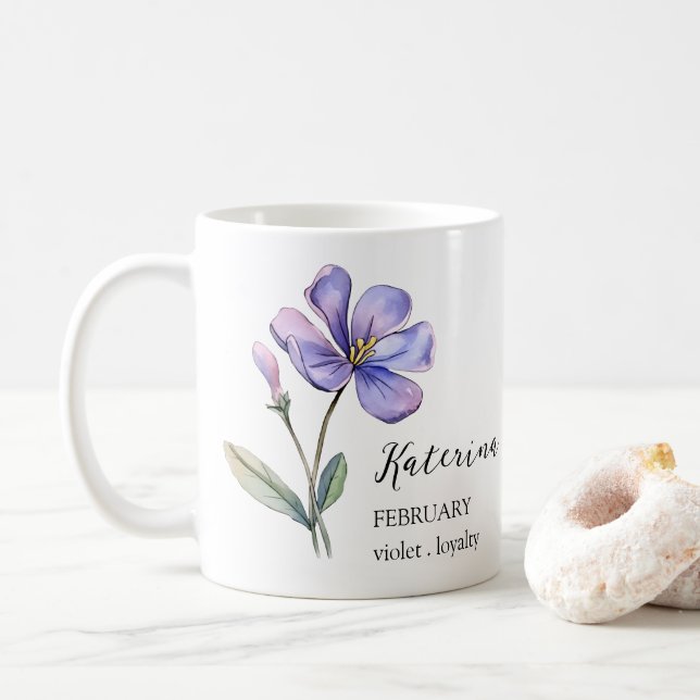 CANECA DE CAFÉ FERREIRO VIOLET BIRTH FLOWTH MÊS NOME PRESENTE (Com Donut)