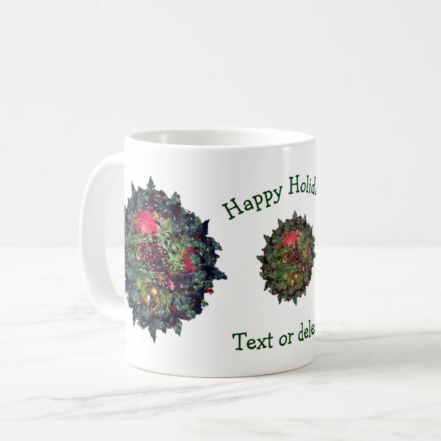 Caneca De Café Feset Wreath Personalizado Férias de Natal (Frente Esquerda)