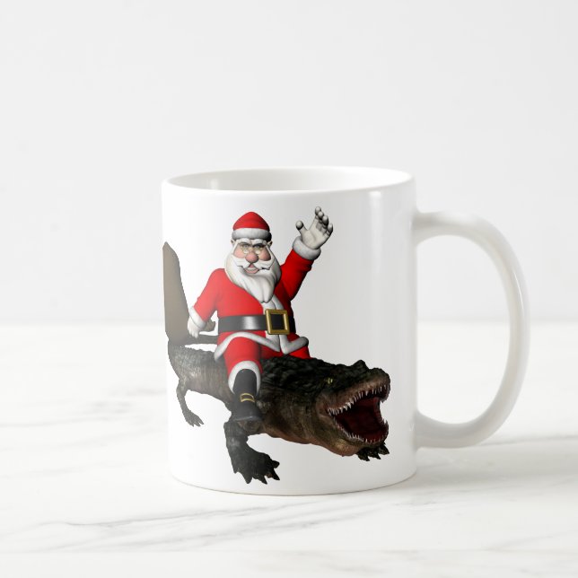 Caneca De Café FesSanta Claus Andando Por Um Alligador (Direita)