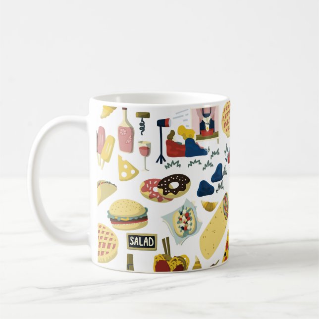 Caneca De Café Fest de Caminhão de comida: Padrão de Cartoon (Esquerda)