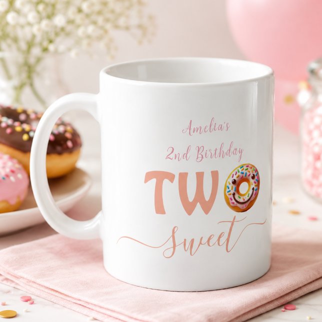 Caneca De Café Festa de 2º aniversário Two Sweet Donuts (Two Sweet Donuts 2nd Birthday party Coffee Mug)