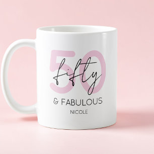 Caneca De Café Festa de Aniversário de 50 anos Moderna Rosa Cinqu