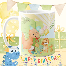 Caneca De Café Festa de Aniversário Infantil de Dinossauro Aquare