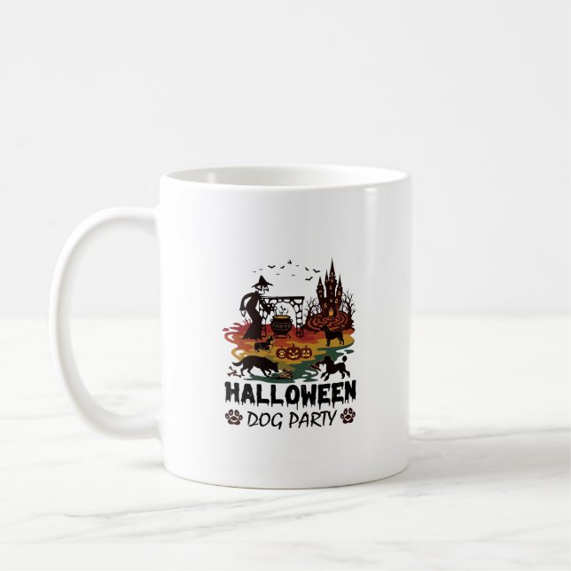 Caneca De Café Festa de Cães de Halloween Bruxas Cães Abóboras Ca (Esquerda)