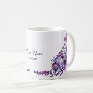 Caneca De Café Festa de Casamento com Brilho Floral Roxo Azul Ros