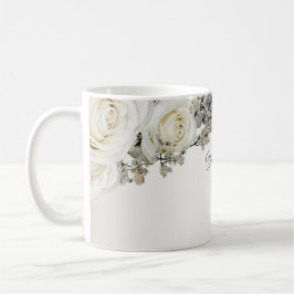 Caneca De Café Festa de Casamento Floral Branco Verde Bege Modern