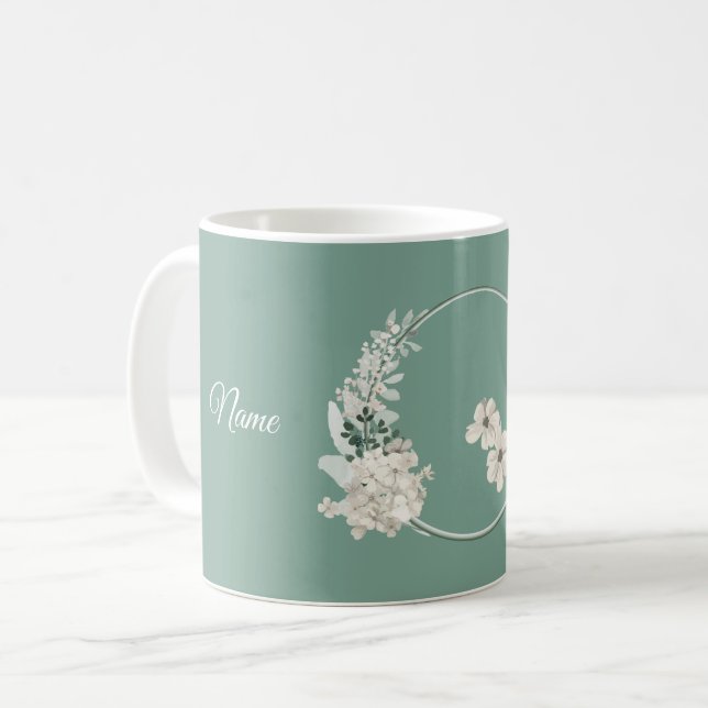 Caneca De Café Festa de Casamento Geométrica Verde Floral de Jasm (Frente Esquerda)