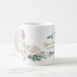 Caneca De Café Festa de Casamento Rosa Pink Aquarela Dourado Part