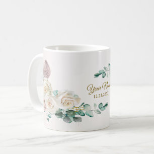 Caneca De Café Festa de Casamento Rosa Pink Aquarela Dourado Part
