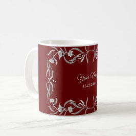 Caneca De Café Festa de Casamento Vintage Floral Prata Vermelho N