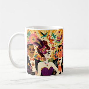 Caneca De Café Festa de Cocktail Mardi Gras Retro Meados do Sécul