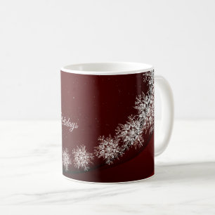 Caneca De Café Festa de Natal Crystal Snowflakes Red Rustic