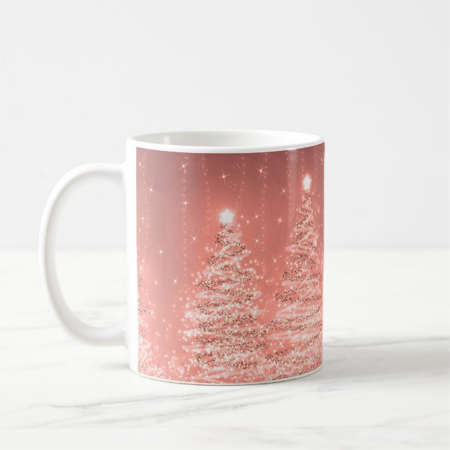 Caneca De Café Festa de Natal Elegante Árvores de Espumante Rosa  (Esquerda)