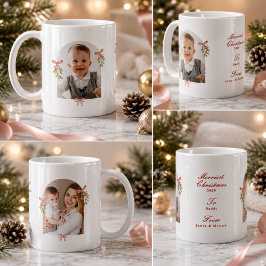 Caneca De Café Festa de Natal Rosa Grandmillennial com Foto e Vis