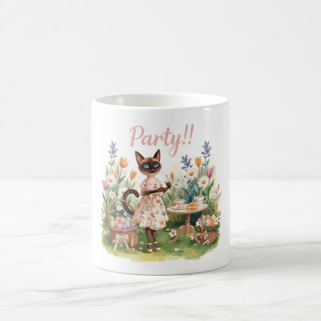 Caneca De Café Festa de Páscoa para Amantes de Gatos com ovos pin (Centro)