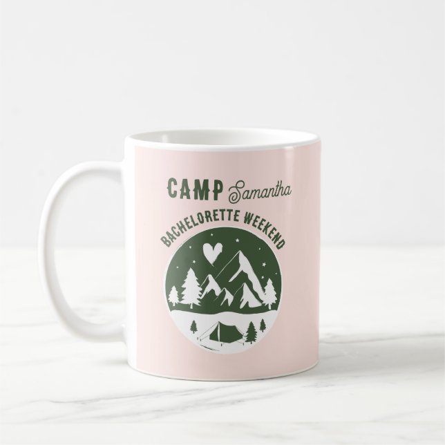Caneca De Café Festa de Solteira Acampamento Camping Bach Rosa (Esquerda)