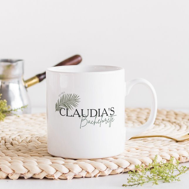 Caneca De Café Festa de solteira de Chic Personalizada da Noiva d (Custom Bride Name - Miami Palm Design, Bachelorette party Coffee Mug)