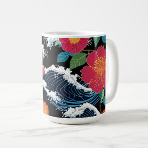 Caneca De Café Festa Japão Flores Sakura Seigaiha Moderna Retro