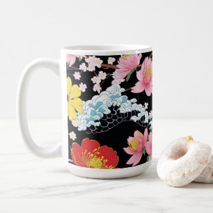 Caneca De Café Festa Japão Flores Sakura Seigaiha Moderno Retrô