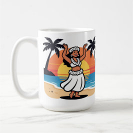 Caneca De Café Festa na praia de dança havaiana pôr do sol ilha t