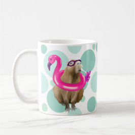Caneca De Café Festa piscina, Capybara Bonita Com Flamingo De Cor