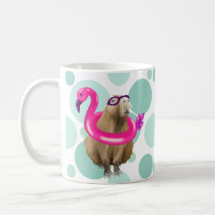 Caneca De Café Festa piscina, Capybara Bonita Com Flamingo De Cor