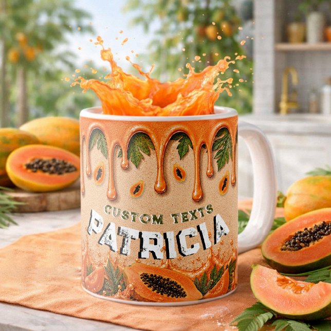 Caneca De Café Festa Retro Tropical Tema Fruta Mamão Personalizad (Criador carregado)