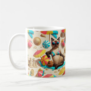 Caneca De Café Festa temática de praia para amantes de gatos siam