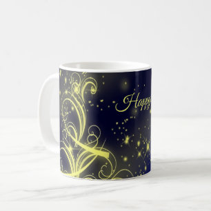 Caneca De Café Festas de Árvore de Natal Douradas Estrelas Marinh
