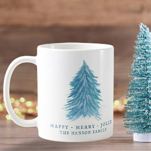 Caneca De Café Festas de Árvore de Natal Festivo Azul Feriado po