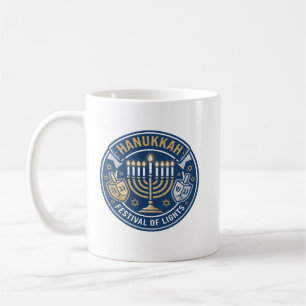 Caneca De Café Festival de Luzes de Hanukkah Menorah e Dreidel