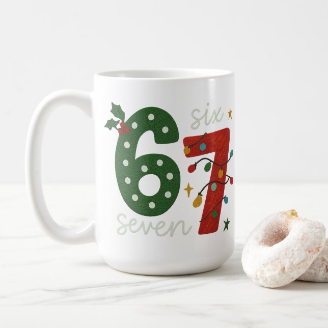 Caneca De Café Festive 67 – Bright Christmas Numbers Desig (Com Donut)