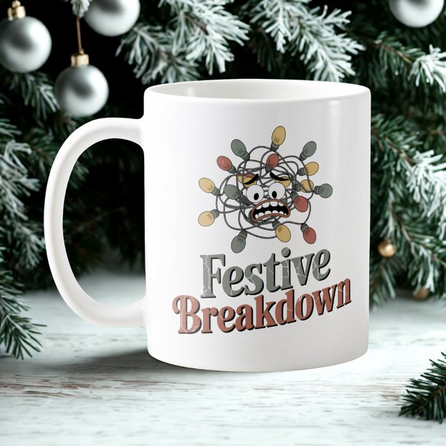 Caneca De Café Festive Breakdown | Tangled Lights Holiday Humor   (Criador carregado)