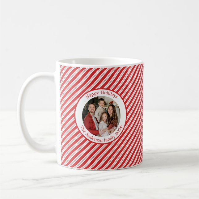 Caneca De Café Festive Candy Cane Striped Christmas Red Photo (Esquerda)
