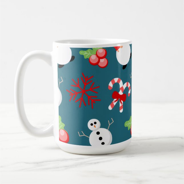 Caneca De Café Festive Christmas Mug – Cute Snowmen & Candy Canes (Esquerda)