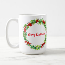Caneca De Café Festive Christmas wreath with red berries