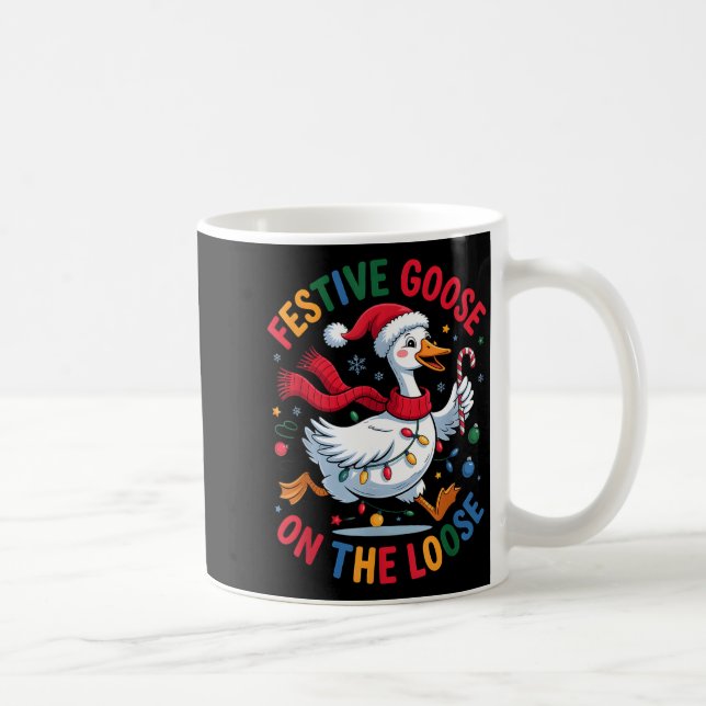 Caneca De Café Festive Goose On Loose Christmas Cute Holiday Wint (Direita)