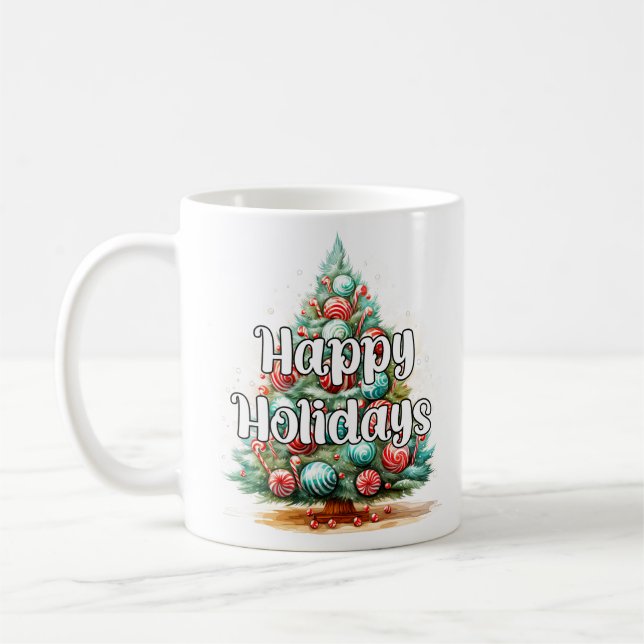 Caneca De Café Festive Happy Holidays Christmas Tree (Esquerda)