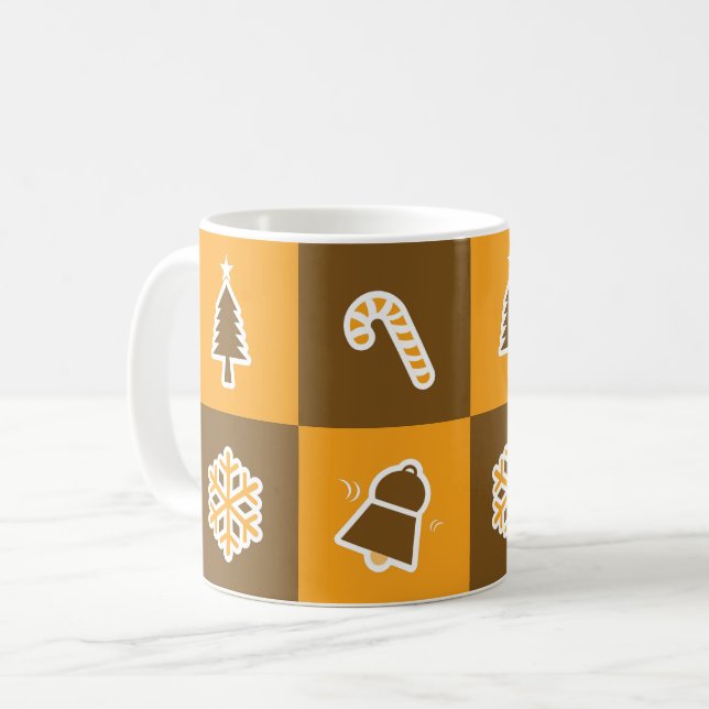 Caneca De Café Festive Holiday Grid Pattern (Frente Esquerda)