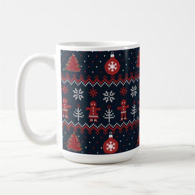 Caneca De Café Festive Knitted Snowflakes gingerbread pattern  (Esquerda)