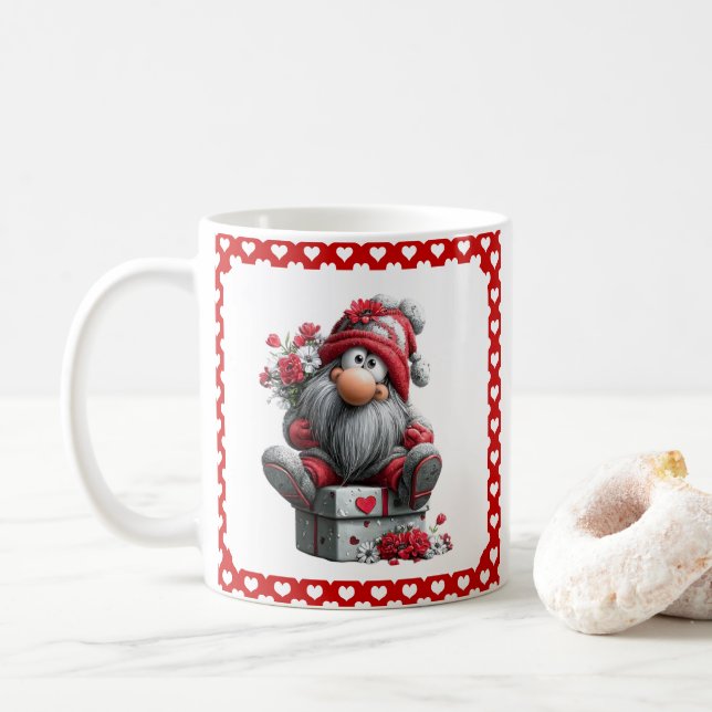 Caneca De Café Festive Love Messenger Gnome "Heart and Presents"  (Com Donut)