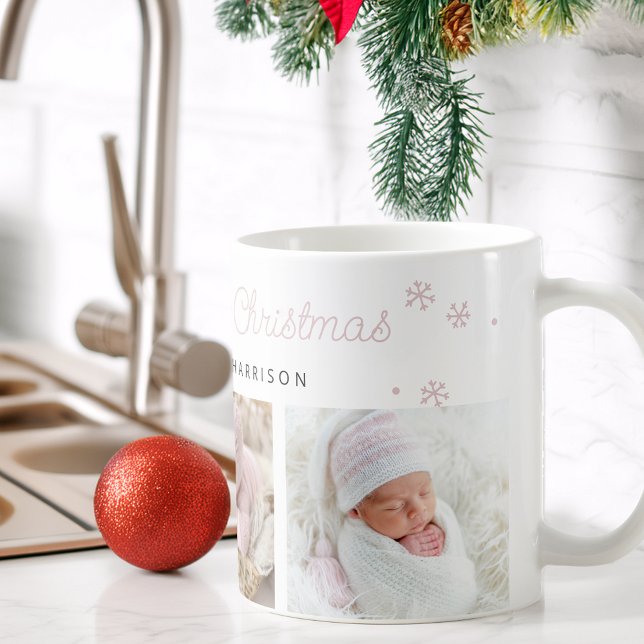Caneca De Café Festive Merry Little Christmas Pink Photos (Festive Merry Little Christmas Pink Photos Coffee Mug)