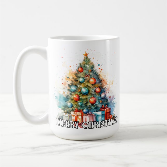 Caneca De Café Festive Whimsical Merry Christmas Tree (Esquerda)