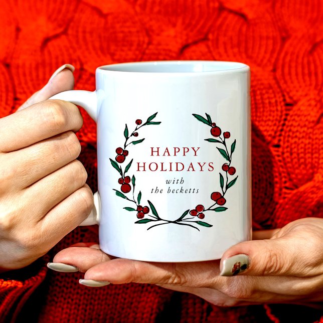 Caneca De Café Festive Wreath Family Christmas (Criador carregado)
