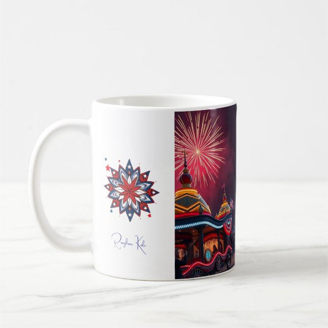 Caneca De Café Festivo Americano 4 de julho Fogos de Celebração (Esquerda)