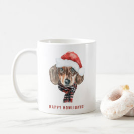 Caneca De Café Festivo Aquarela Papais noeis Dachshund Natal