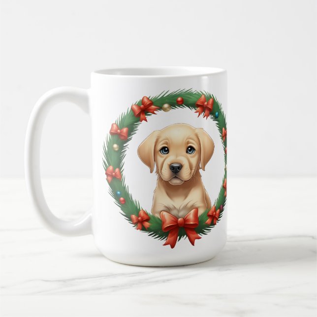 Caneca De Café Festivo Bela Festa de Natal Labrador Pup (Esquerda)