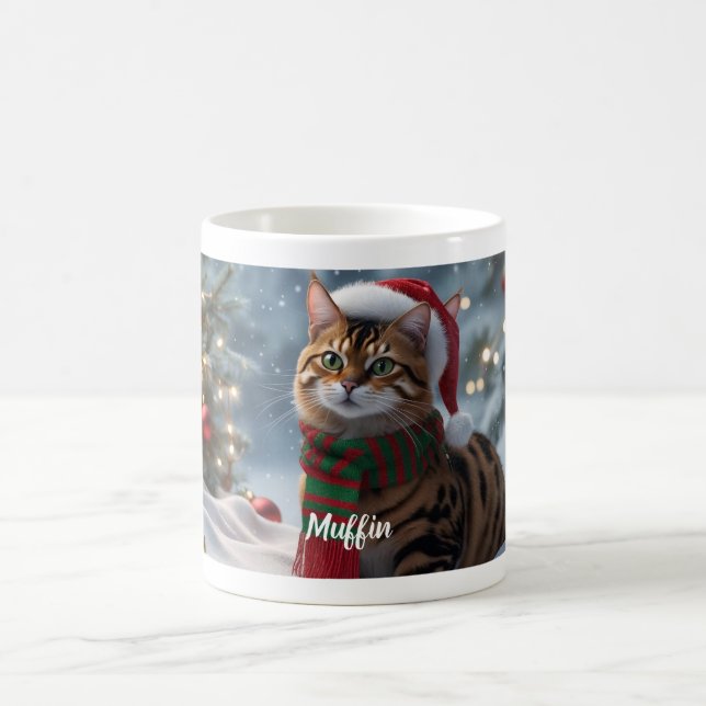 Caneca De Café Festivo Bengala Cat Natal Personalizado (Centro)