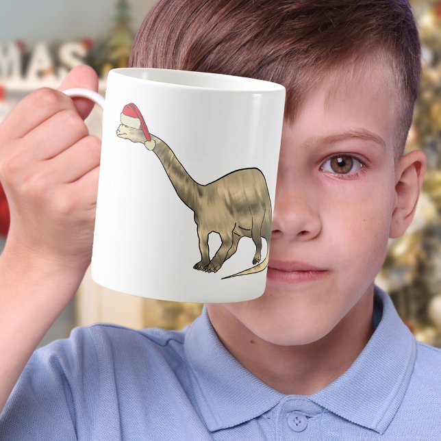 Caneca De Café Festivo Brontosaurus Papais noeis Cute Elf Xmas Di (Christmas dinosaur brontosaurus wearing a santa hat coffee mugs for kids and adults that love dinos)