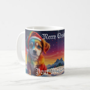 Caneca De Café Festivo Cãozinho de Natal com Papai Noel